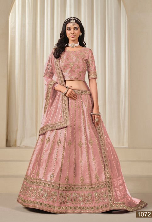 Pink Embroidered Art Silk Lehenga Choli for Wedding